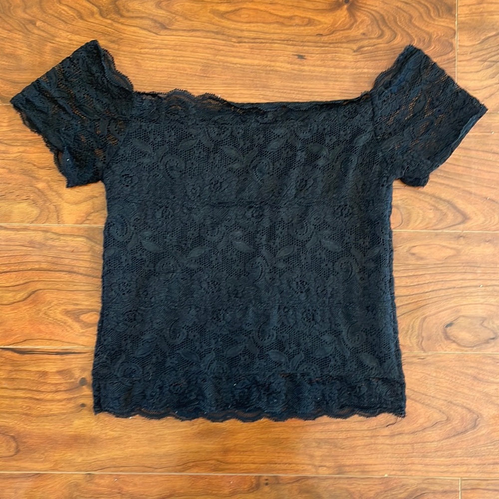 IDA Fashion Black Lace Mesh Off The Shoulder Cropped Shirt Top